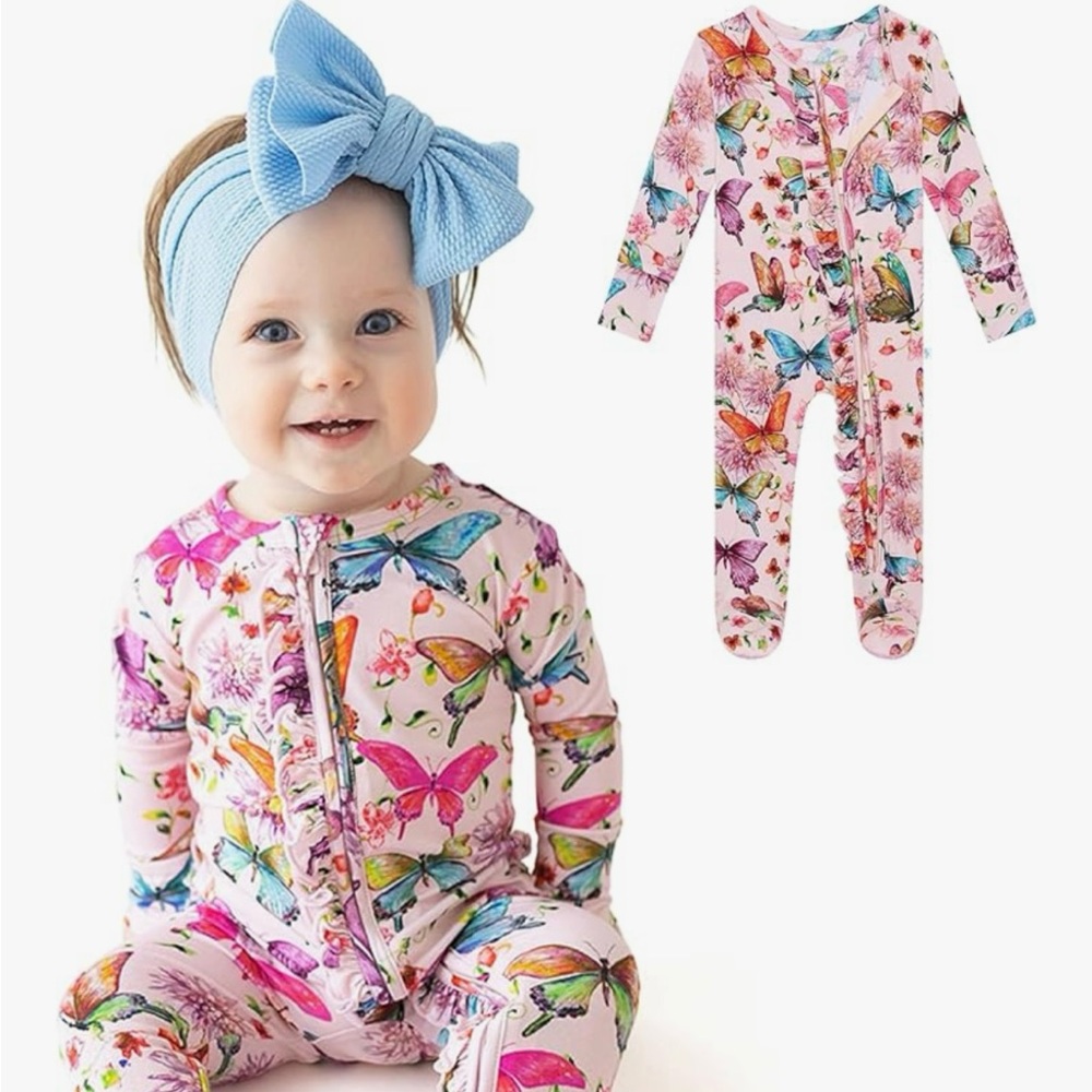 Posh peanut- butterfly footie - size 6-9 months